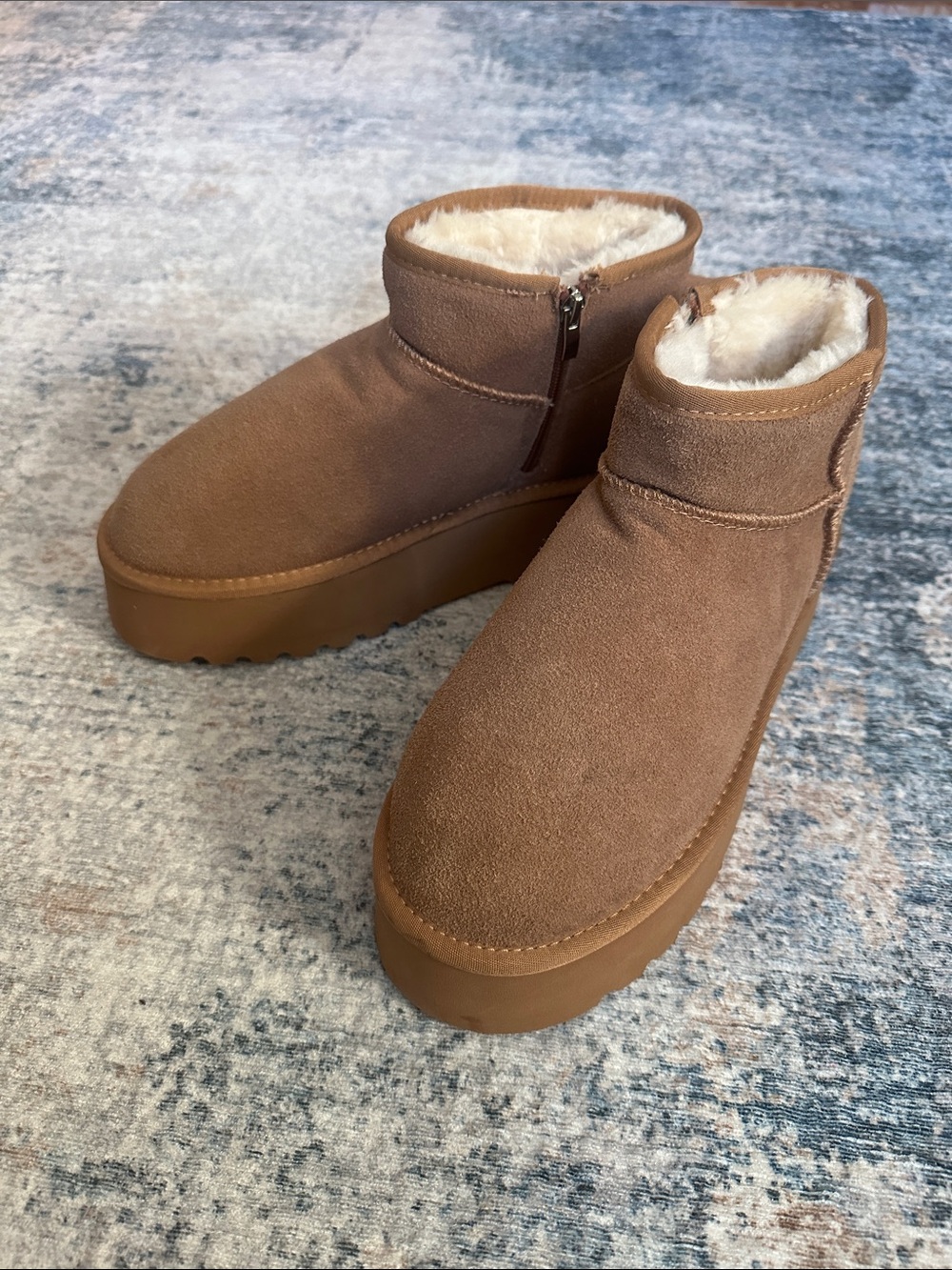 Cozy Platform Shearling Ankle Slipper - Chestnut Brown